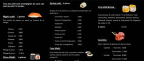 La carte de tous les sushi 
